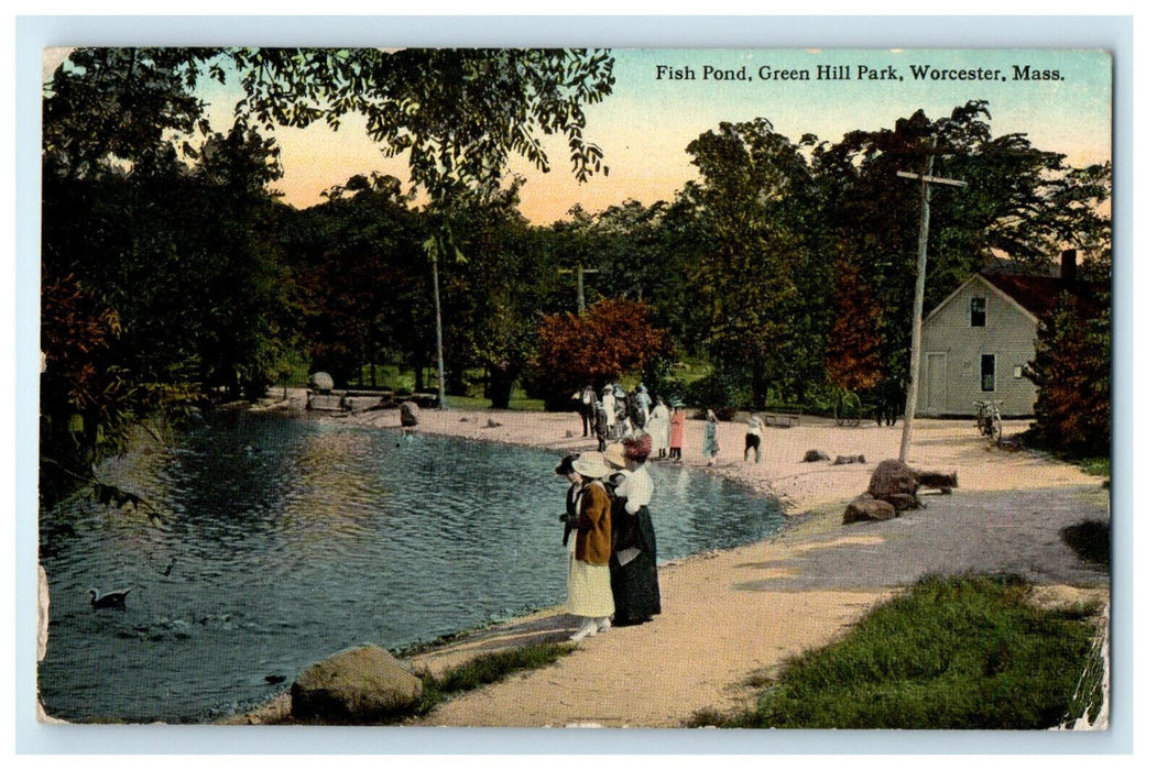 1913 Fish Pond Green Hill Park, Worcester Massachusetts MA Posted Postcard