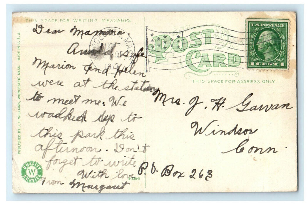 1913 Fish Pond Green Hill Park, Worcester Massachusetts MA Posted Postcard