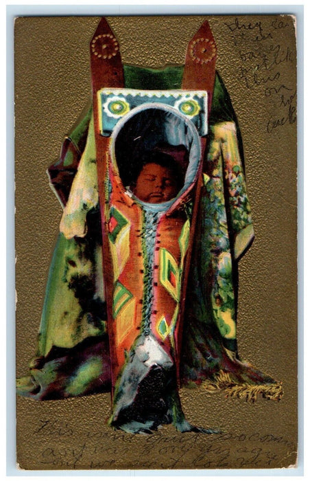 1909 Baby Indian Papoose Embossed Canton Oklahoma OK Posted Antique Postcard