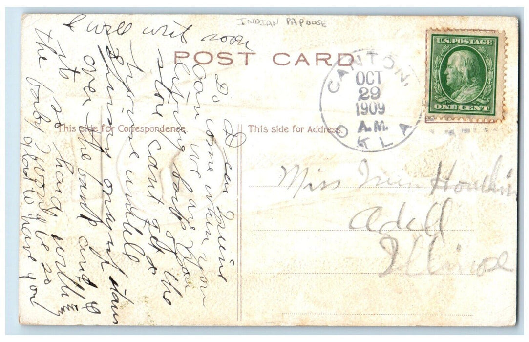 1909 Baby Indian Papoose Embossed Canton Oklahoma OK Posted Antique Postcard