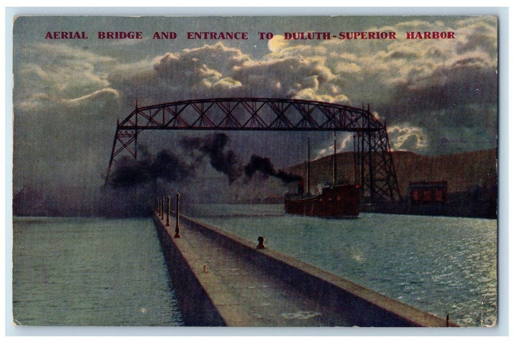 1910 Aerial Bridge Entrance Duluth Superior Harbor Steamer Minnesota MN Postcard
