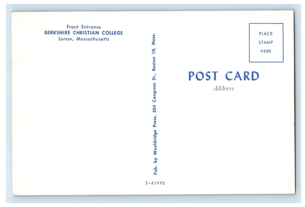 c1950s Berkshire Christian College Lenox Massachusetts MA Unposted Postcard