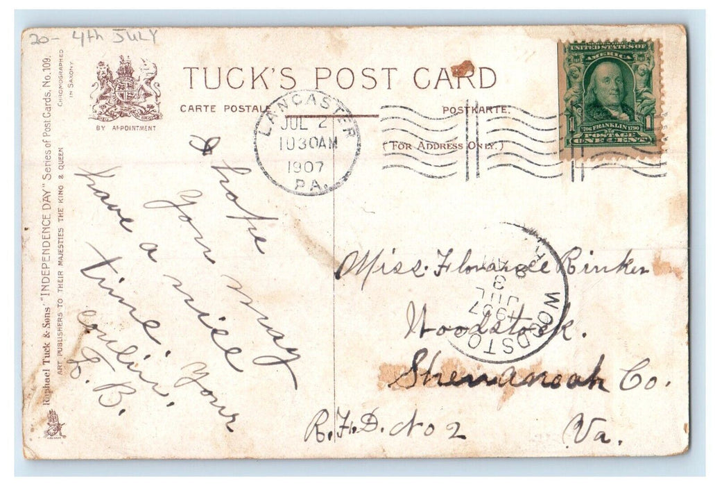 1907 Fourth Of July Little Girl Boy Fireworks Patriotic Embossed Tuck's Postcard