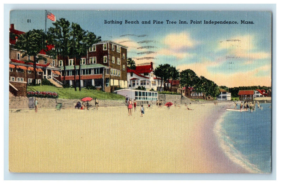 1947 Bathing Beach and Pine Tree Inn Point Independence MA Postcard