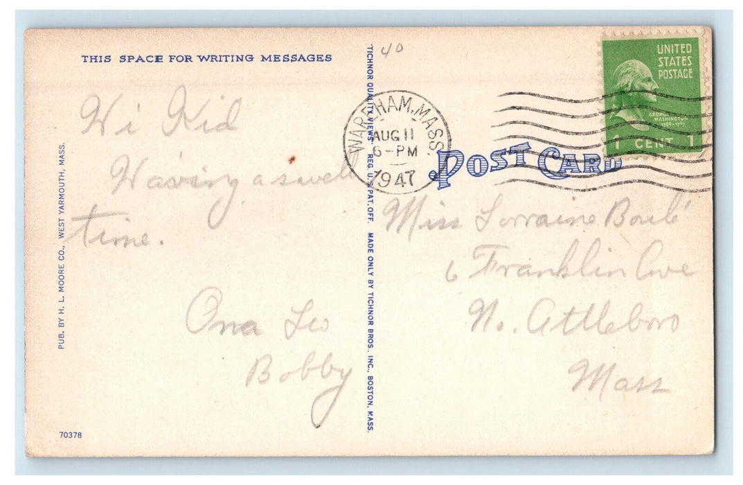 1947 Bathing Beach and Pine Tree Inn Point Independence MA Postcard