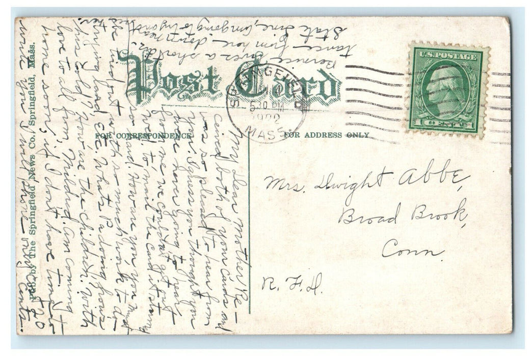 1922 Central High School, Springfield Massachusetts MA Antique Posted Postcard