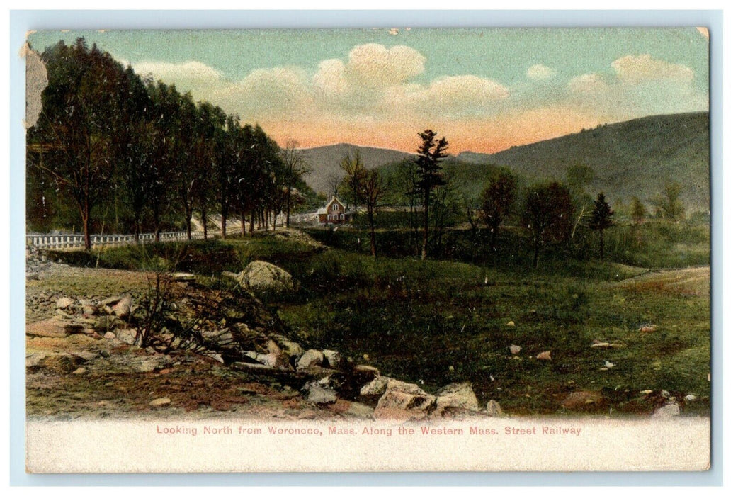 Looking North From Woronoco Massachusetts Along Western Street Railway Postcard