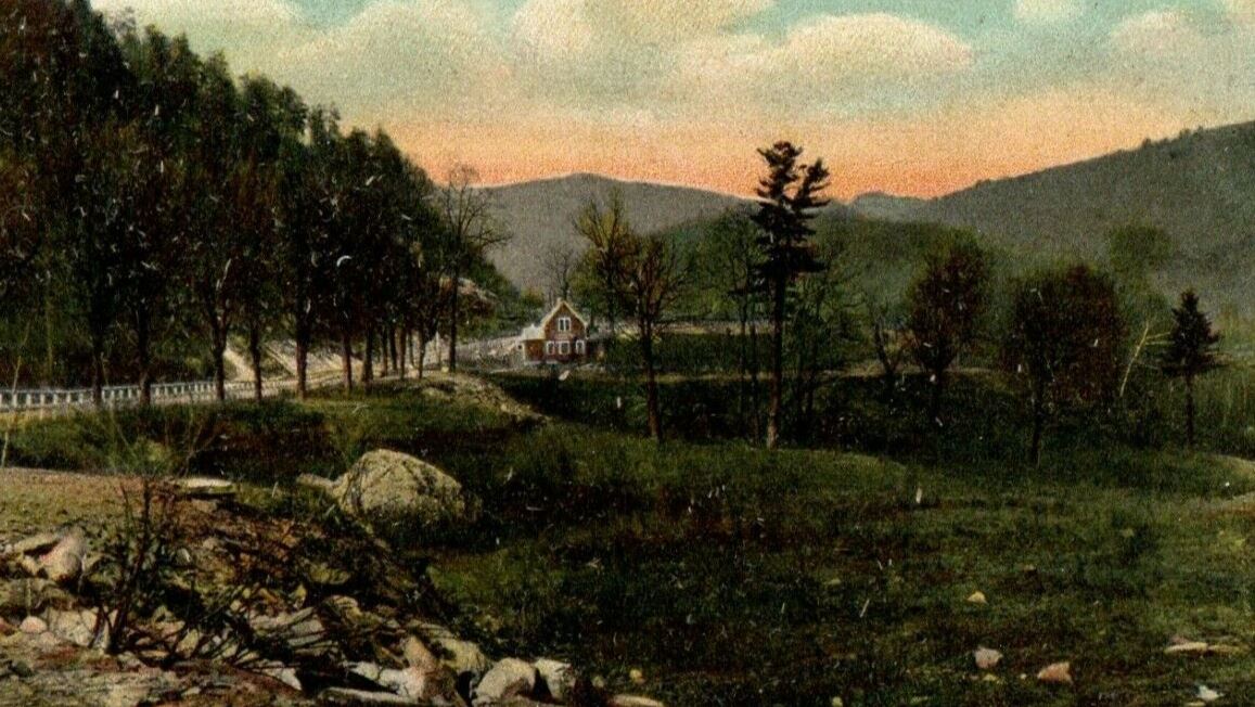 Looking North From Woronoco Massachusetts Along Western Street Railway Postcard