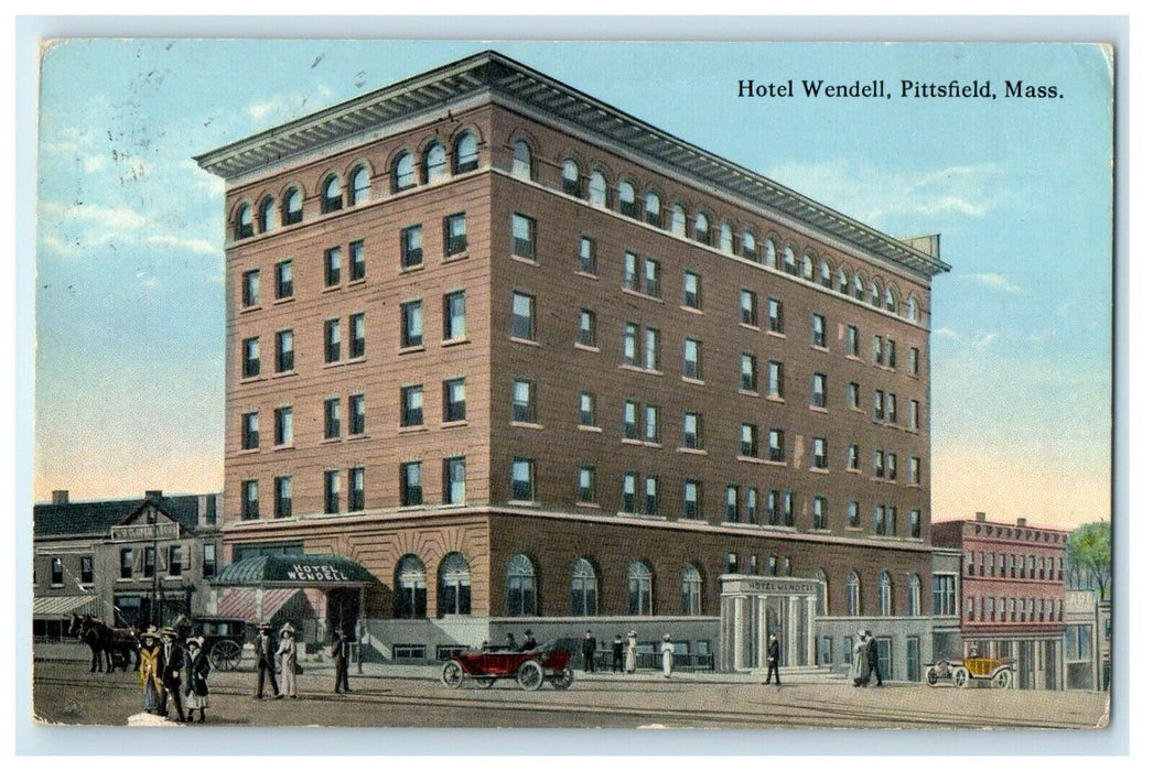 1914 Hotel Wendell Building Street View Pittsfield Massachusetts MA Postcard
