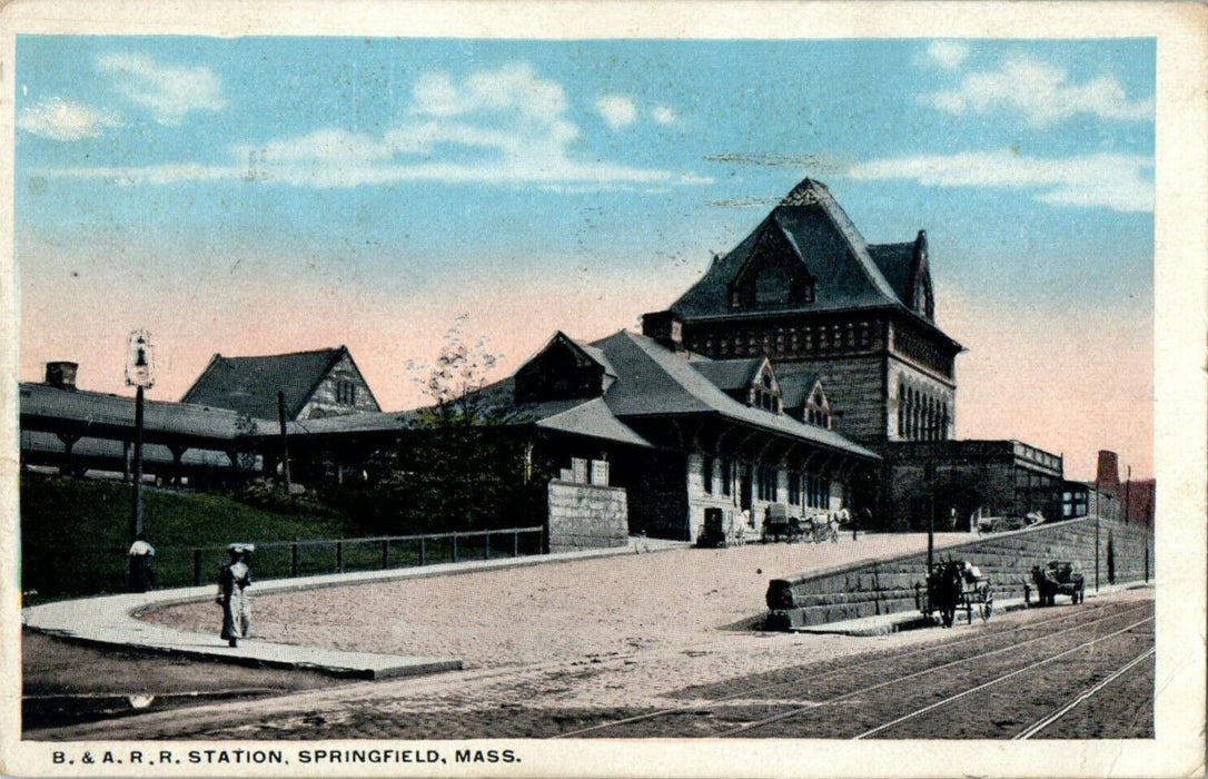 1917 B & A.R.R. Station, Springfield Massachusetts MA Antique Posted Postcard