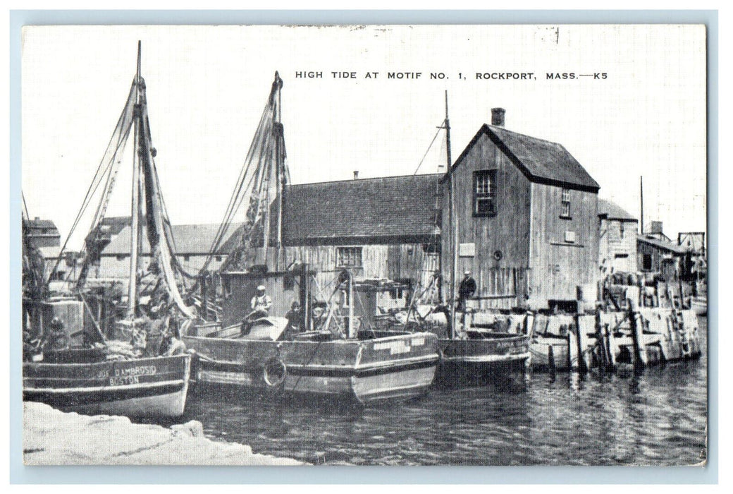 1947 High Tide at Motif No. 1 Rockport Massachusetts MA Posted Postcard