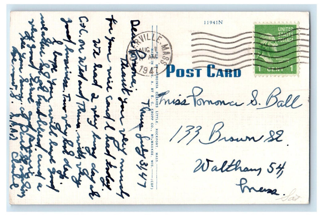 1947 High Tide at Motif No. 1 Rockport Massachusetts MA Posted Postcard