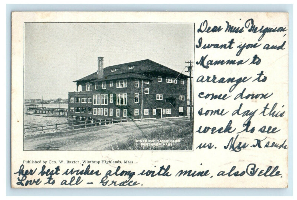 1907 Winthrop Yacht Club Building Winthrop Massachusetts MA Antique Postcard
