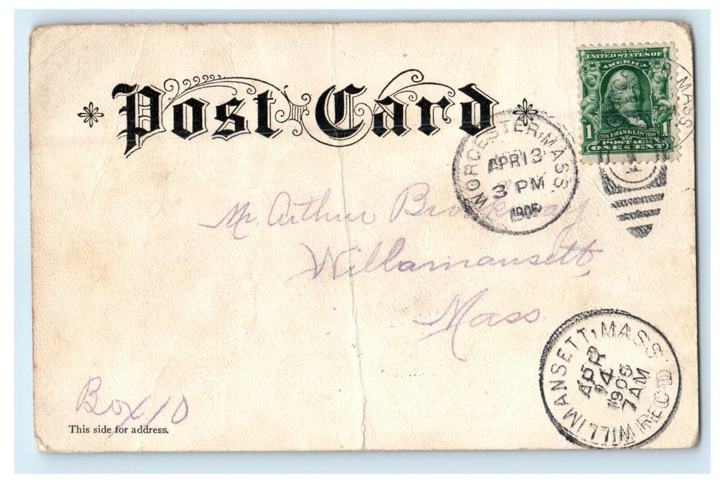 1905 Main Street View Trolley Train Worcester Massachusetts MA Antique Postcard