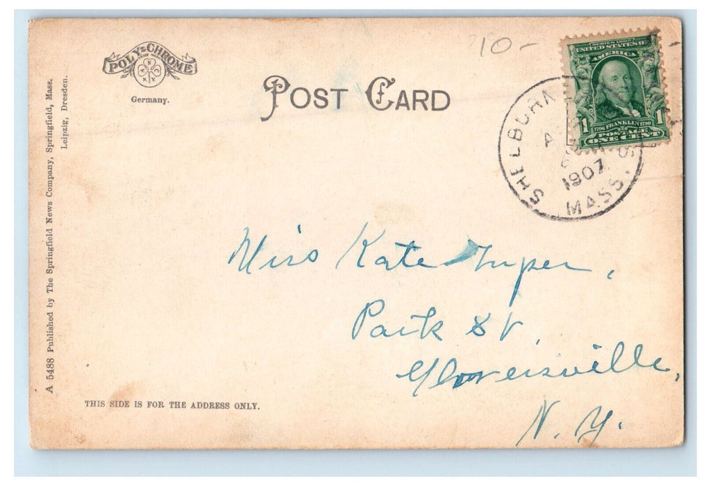 1907 The Falls in Shellburne Falls Massachusetts MA Posted Postcard