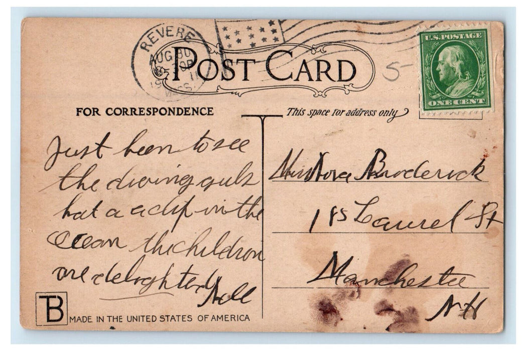 1911 Scene on Revere Beach Revere Massachusetts MA Posted Antique Postcard