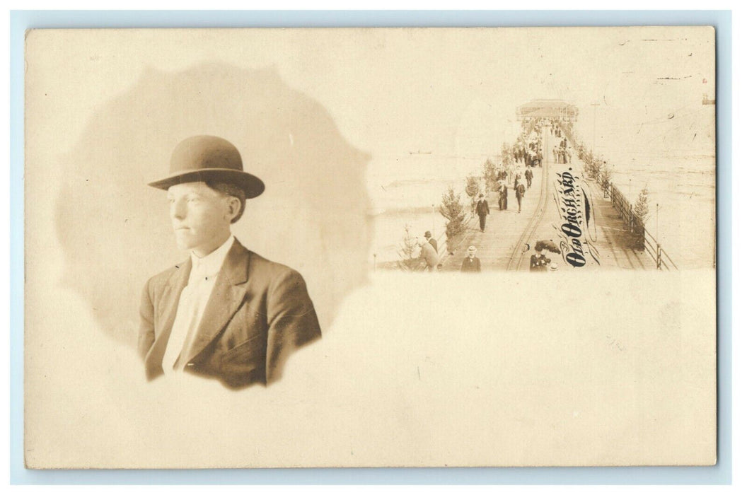 1909 Man Portrait Old Orchard Beach Maine ME Pier White City RPPC Photo Postcard