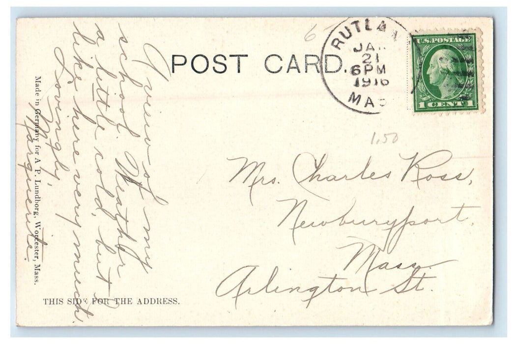 1916 Main Street Rutland Massachusetts MA Posted Antique Postcard