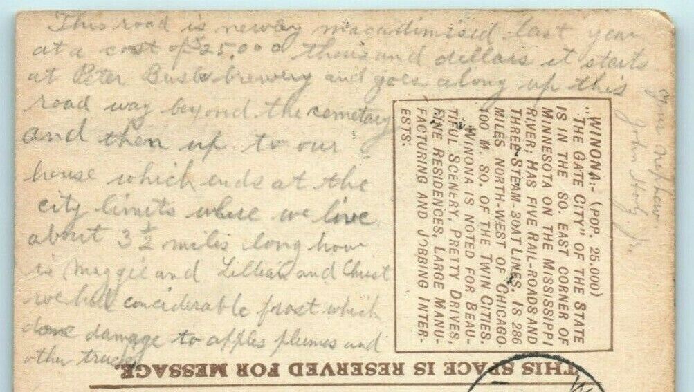 Historical Note - 1908 - Sugar Loaf Mountain Winona Minnesota Antique Postcard