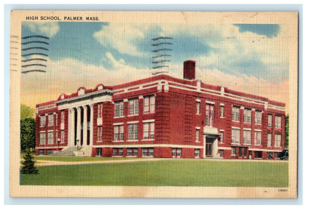 1939 View of the High School, Palmer Massachusetts MA Vintage Posted Postcard