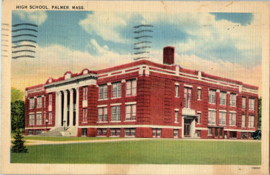 1939 View of the High School, Palmer Massachusetts MA Vintage Posted Postcard