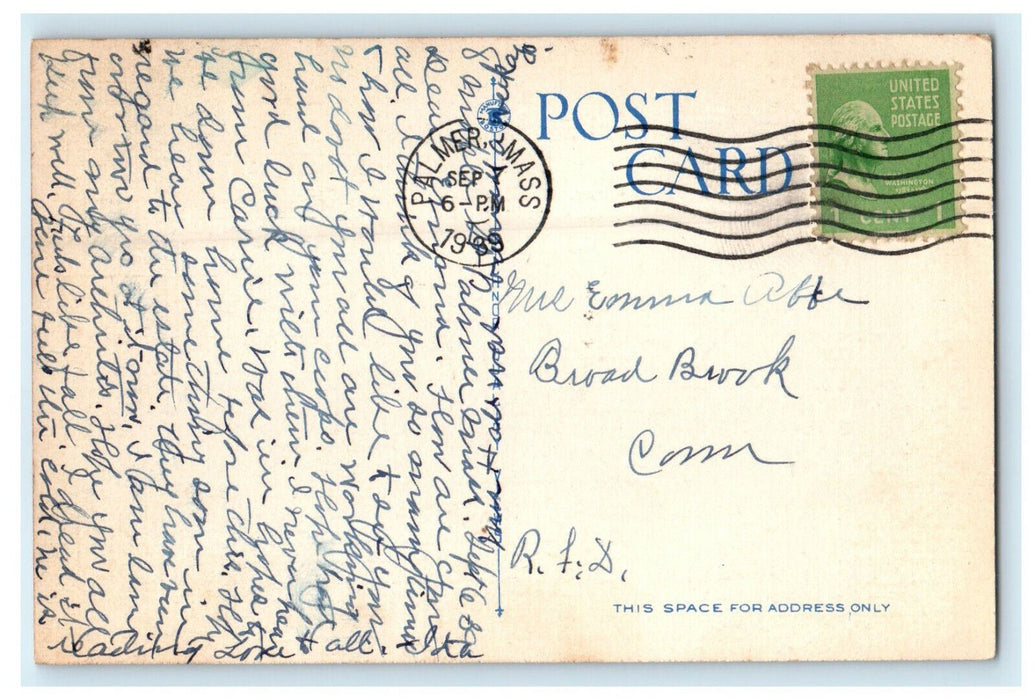 1939 View of the High School, Palmer Massachusetts MA Vintage Posted Postcard