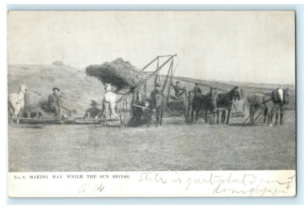 Making Hay While Sun Shines Missouri Valley 1907 Madison NE Antique Postcard