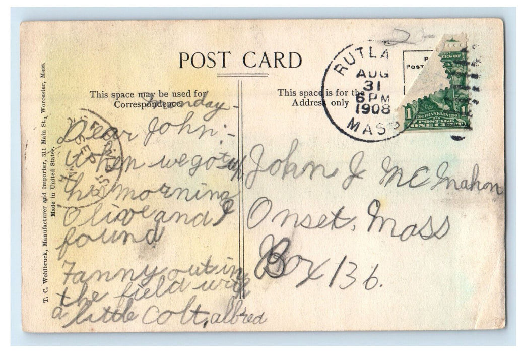 1908 Stand Pipe Rutland Massachusetts MA Posted Antique Postcard