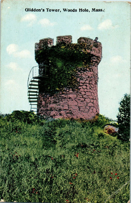 1913 Glidden's Tower, Woods Hole, Massachusetts MA Posted Antique Postcard