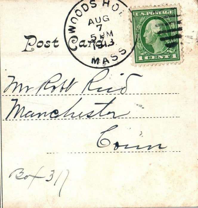 1913 Glidden's Tower, Woods Hole, Massachusetts MA Posted Antique Postcard