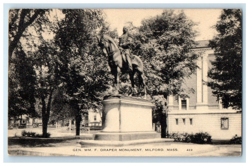1948 Gen WM. F Draper Monument Milford Massachusetts MA Posted Postcard