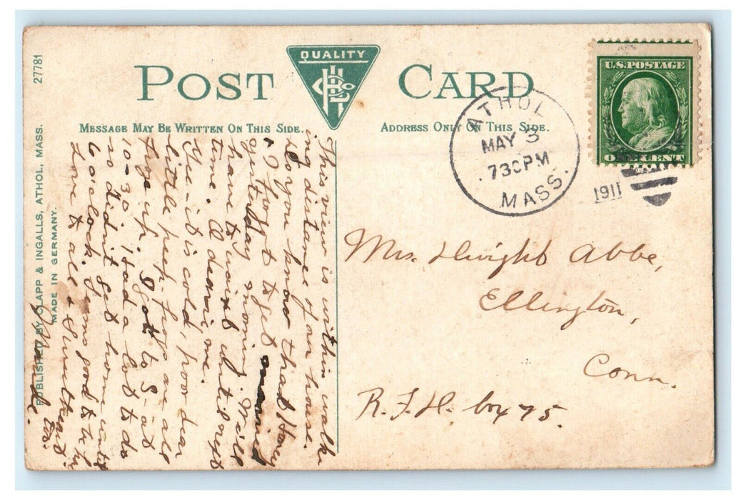 1911 Birds Eye View Of Tully Mountain Athol Massachusetts MA Antique Postcard