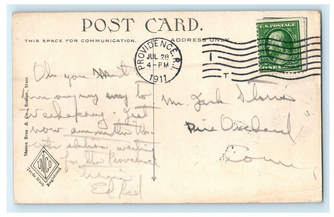 1911 Bancroft's Tower, Worcester, Massachusetts MA Posted Antique Postcard