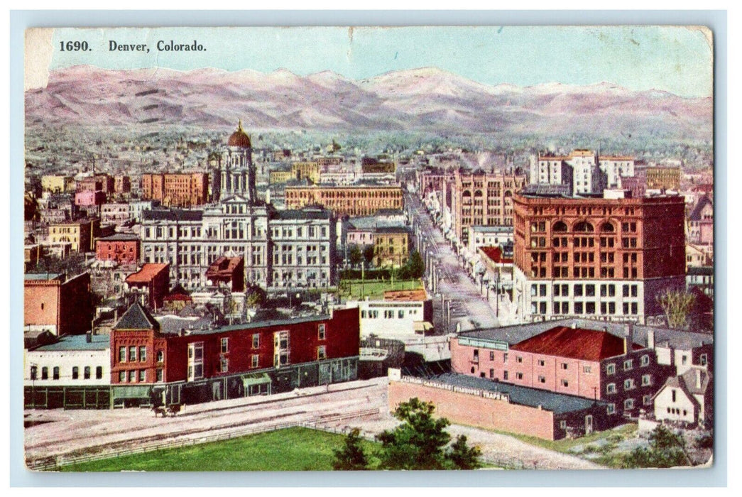 1908 Bird's Eye View Of Denver Colorado CO, Buildings Posted Antique Postcard