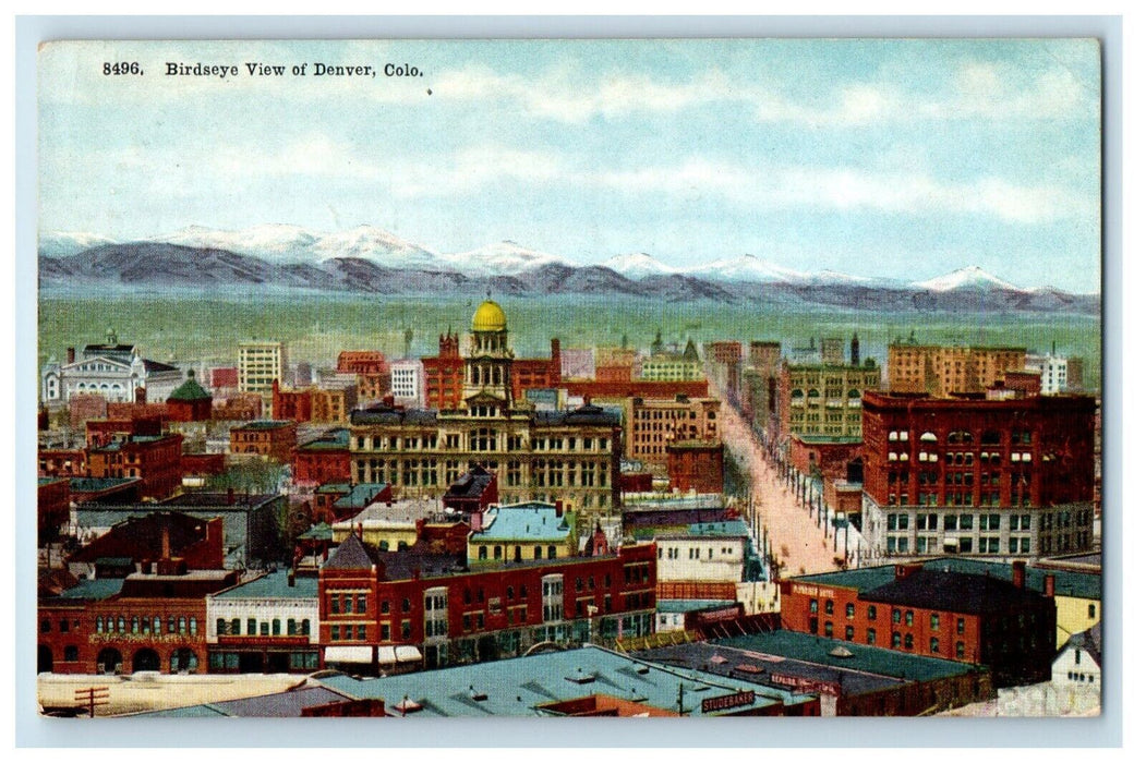c1910's Bird's Eye View Of Denver Colorado CO, Buildings And Road Postcard