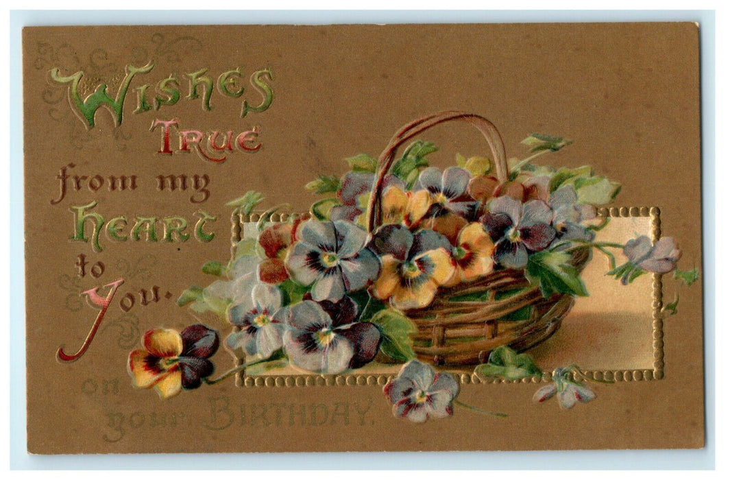 Easter Beautiful Flowers In Basket Clapsaddle (?) Embossed Postcard