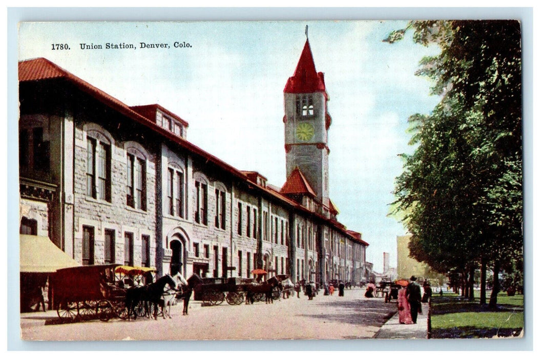 1904 Union Station Depot Tower Clock Denver Colorado CO Posted Antique Postcard