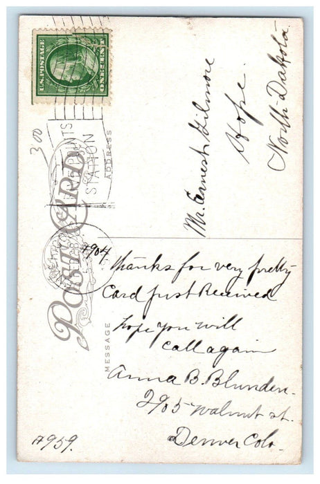 1904 Union Station Depot Tower Clock Denver Colorado CO Posted Antique Postcard