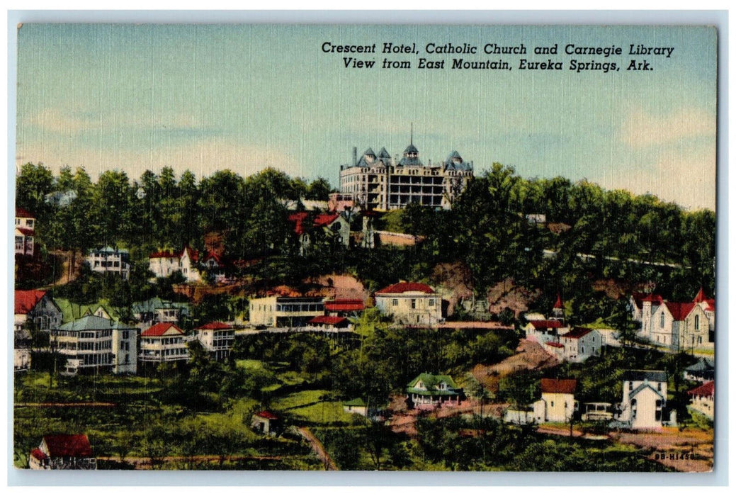 1955 Crescent Hotel and Catholic Church Eureka Springs Arkansas AR Postcard