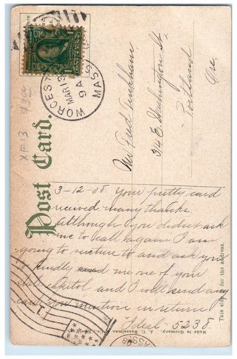 1908 ELM ST. View Dirt Road Worcester Massachusetts MA Posted Antique Postcard