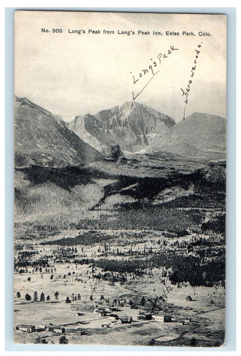 c1910's Long's Peak From Long Peak Inn Estes Park Colorado CO Antique Postcard