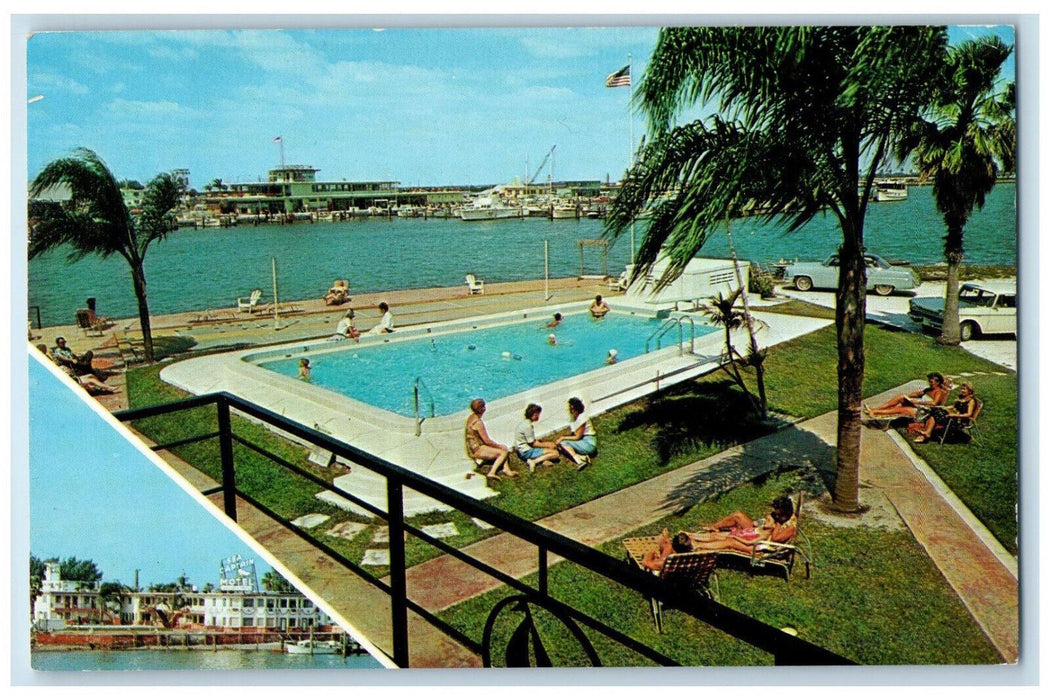 1961 Pool Scene at Sea Captain Model Clearwater Beach Florida FL Postcard