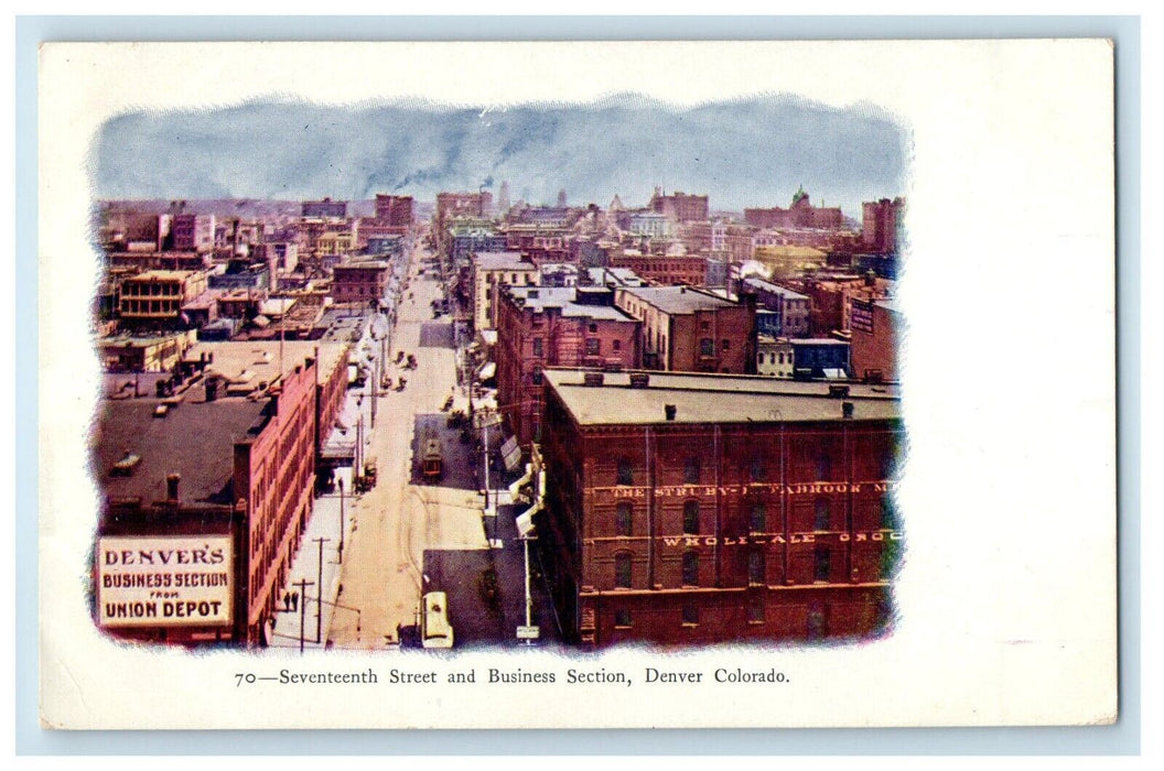 Seventeenth Street And Business Section Denver Colorado CO Embossed Postcard