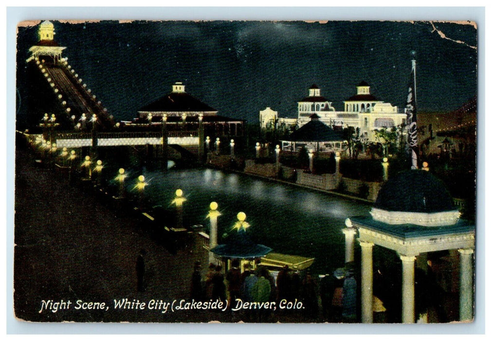 1909 Night Scene White City Lakeside Denver Colorado CO Posted Antique Postcard
