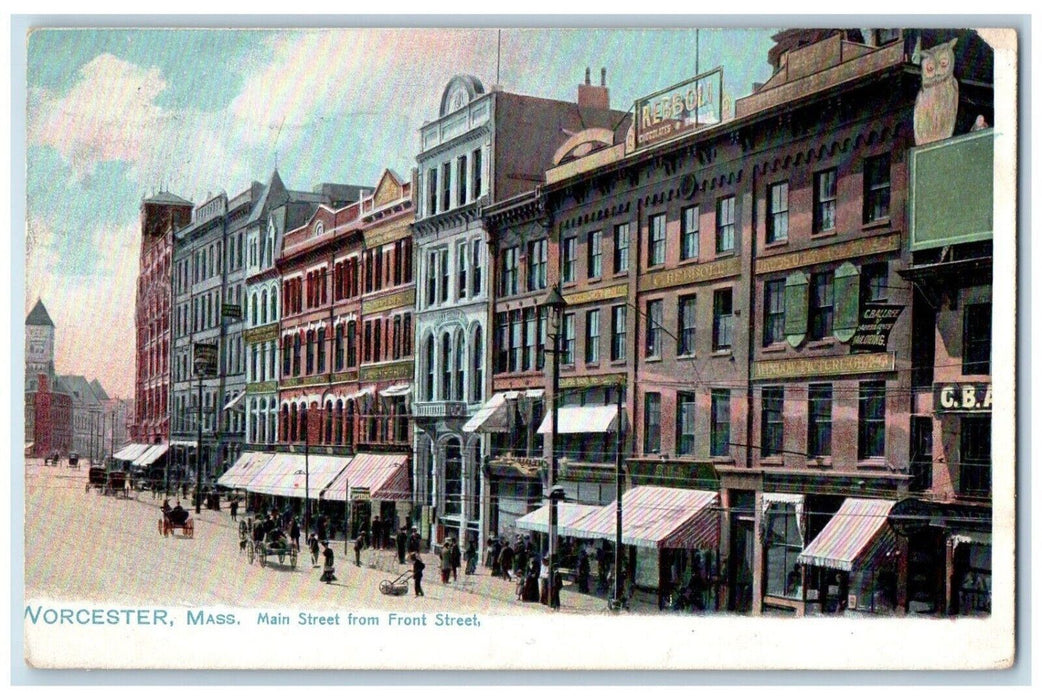 1908 Main Street From Front Street Worcester Massachusetts MA Antique Postcard