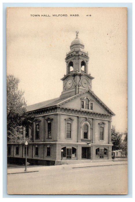 c1910 Town Hall, Milford Massachusetts MA Antique Unposted Postcard
