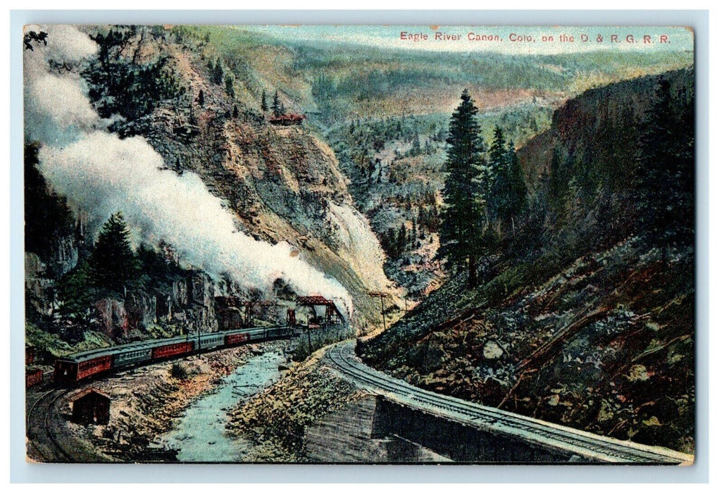 c1910's Eagle River Canon CO, On The D. & R. G. R. R. Railroad Train Postcard