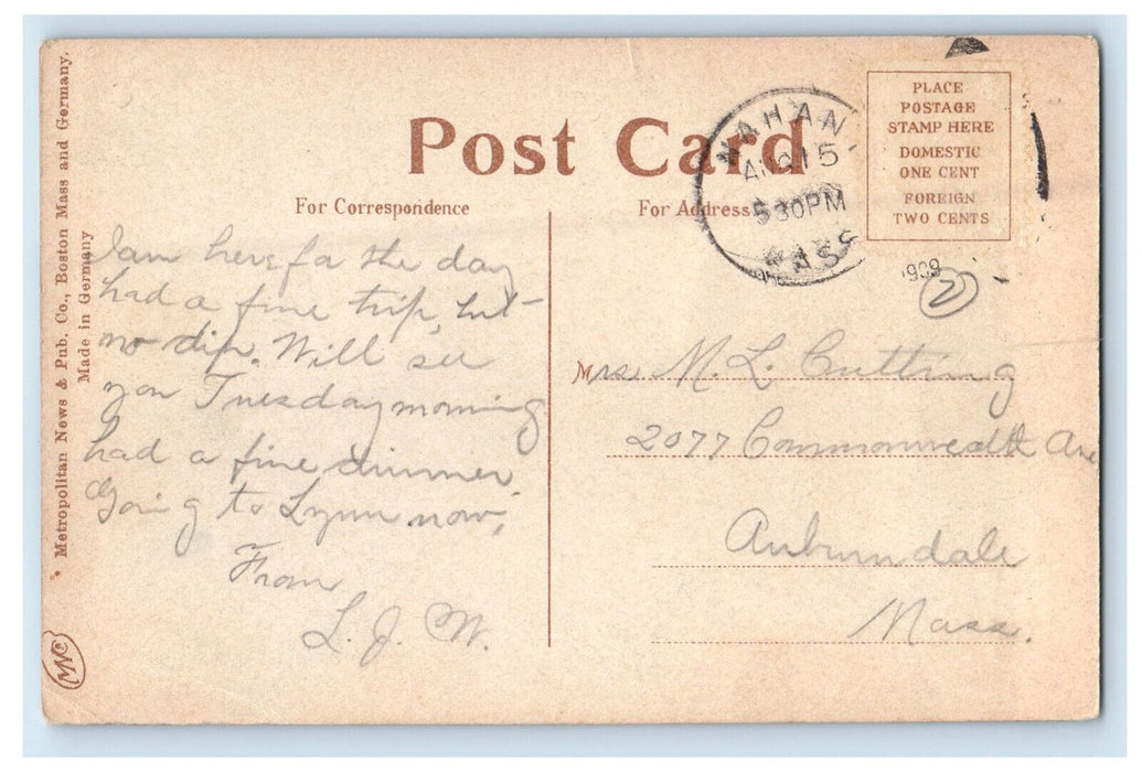 1909 At The Point, Bass Point, Nahant Massachusetts MA Posted Postcard
