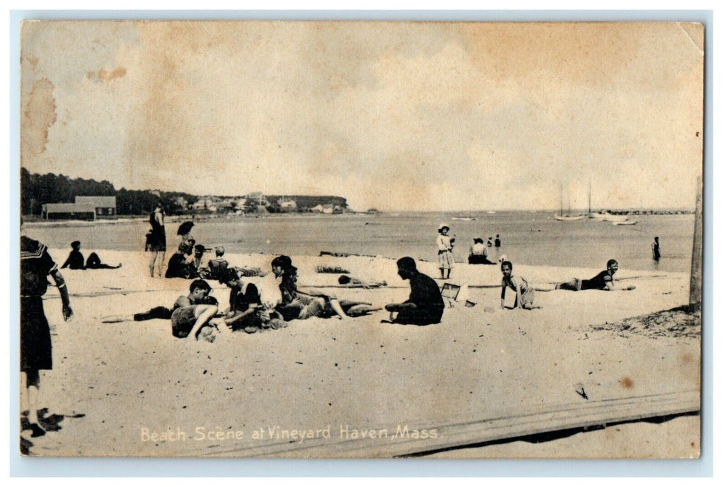 1913 Beach Scene Martha's Vineyard Haven Massachusetts MA Vintage Postcard