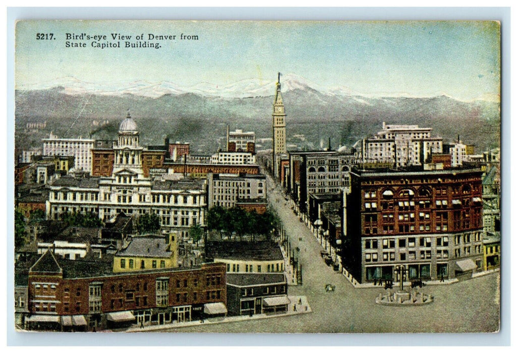 c1920's Bird's Eye View Of Denver From State Capitol Building Colorado Postcard